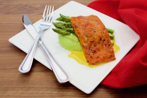 Salmon with Asparagus, Mashed Potato and Hollandaise